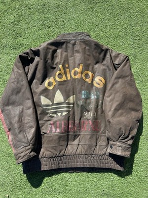 Men's Leather Adidas 80s Bomber Jacket Size XL Crazy Inside Design No Flaws