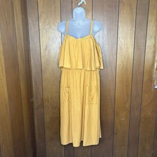 Next Beachwear Dress Women 16 Mustard Linen Blend Boho Cottagecore Resort Vacay