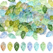 100pcs Handmade Lampwork Leaf Beads Spring Plant Tree Leaves Glass Bead for DIY