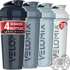 -4 PACK 28 Oz Protein Shaker Bottle for Protein Mixes - 4X Wire Whisk  Leak Pro