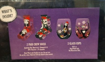 The Nightmare Before Christmas Tim Burton Socks Glasses 18oz Sally Jack New Gift