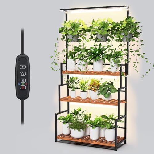 Hanging Plant Stand with Grow Light 3 Tier Metal Plant Stand for Indoor