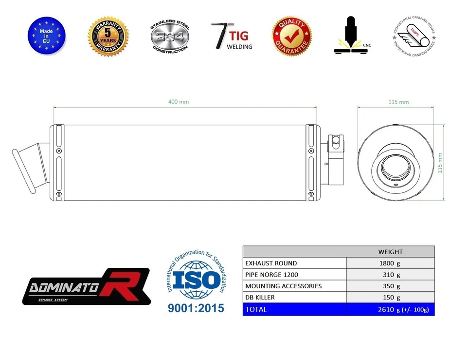 Silenciador de escape DOMINATOR REDONDO MOTO GUZZI NORGE 1200 + DB KILLER Foto 2 de 2