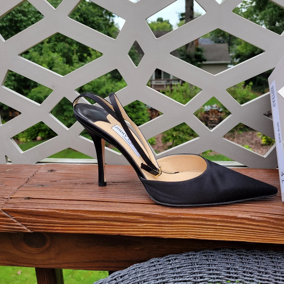 Jimmy Choo Entrap Slingback Black Leather Med Heel Shoes SZ41/US 10: LIGHT WEAR - Image 4 of 4