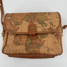 Gitano WOMENS Brown World Map Design Zip Magnetic Close Crossbody Bag Purse