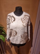 Lara Wool Blend Floral Cream Soft Diamante Rhinestone Jumper - Sz L XL - 12 14