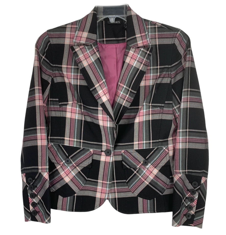 Chaqueta Blazer Vintage Años 90 Mixit Talla 10 Rosa Cuadros Encogida Amigos Pueless Foto 2 de 4