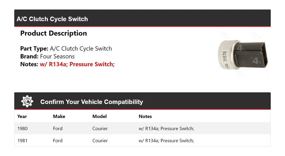 Переключатель цикла муфты кондиционера для Ford Courier 1980-1981 годов выпуска 4 сезона - Изображение 2 из 4