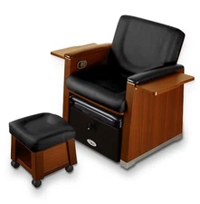 Luxury Alpina Pedicure Chair & Stool Set in Black & Medium Wood for Spa & Salon 