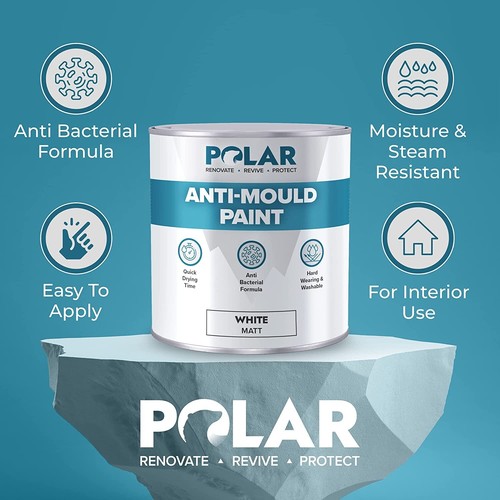 Polar Anti Mould Paint, White Matt Finish, 1L Prevent & Control
