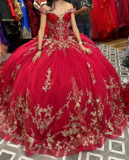 Luxury Red Shiny Off the Shoulder Quinceanera Dresses Flowers Appliques Flowers