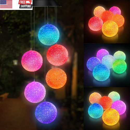 Color Changing Solar Power Wind Chime Spiral Spinner Crystal Ball Wind Mobile Po