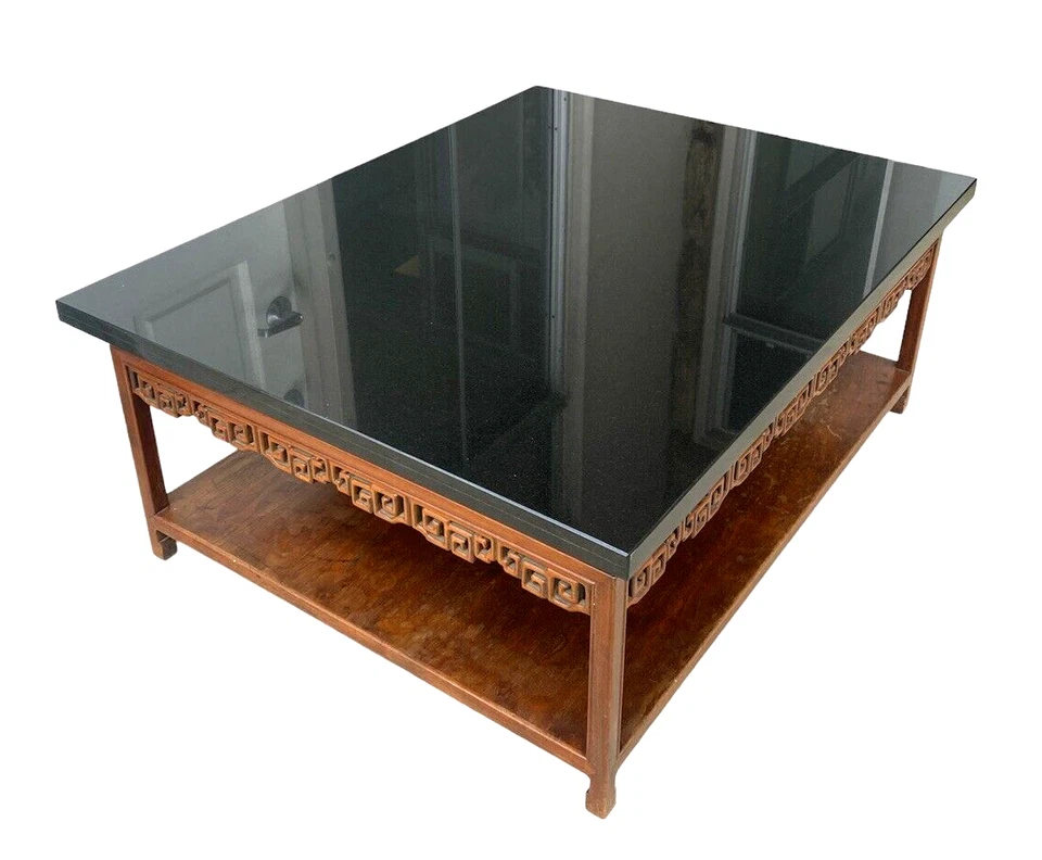 Mesa de centro barroca grande rara tallada en madera de rosa / tapa de mármol negro 47 X 39 X 19 Foto 3 de 4