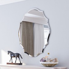 Heavy Beveled Edge Wall Mirror Bathroom Mirror Vanity Scalloped Oval Frameless