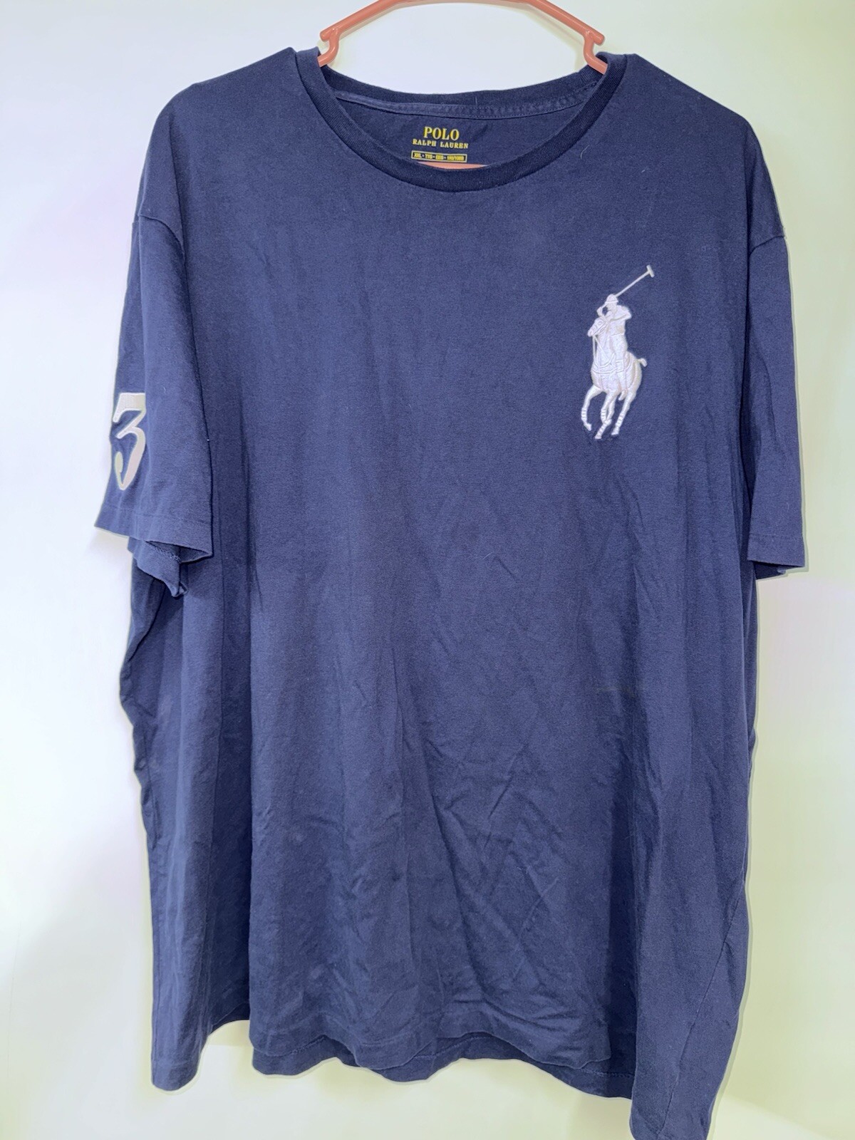 T shirt girocollo Polo Ralph Lauren BIG PONY numero 3 sulla spalla blu taglia L