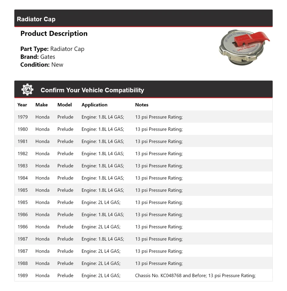 For 1979-1989 Honda Prelude Radiator Cap Gates 1980 1981 1982 1983 1984 1985 - image 2 of 4