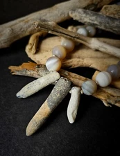 Handmade Beaded Necklace Round Matt Agtae and Natural Flint Stone Beads 