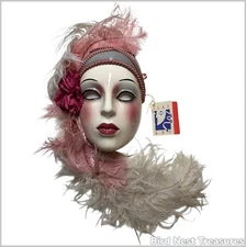 1991 Clay Art of San Francisco Mask VICTORIAN LADY w/ PINK OSTRICH FEATHERS