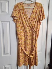 Nine West Womens Faux Wrap Dress Sze 3XL Floral Flutter Sleeve Multicolor Yellow