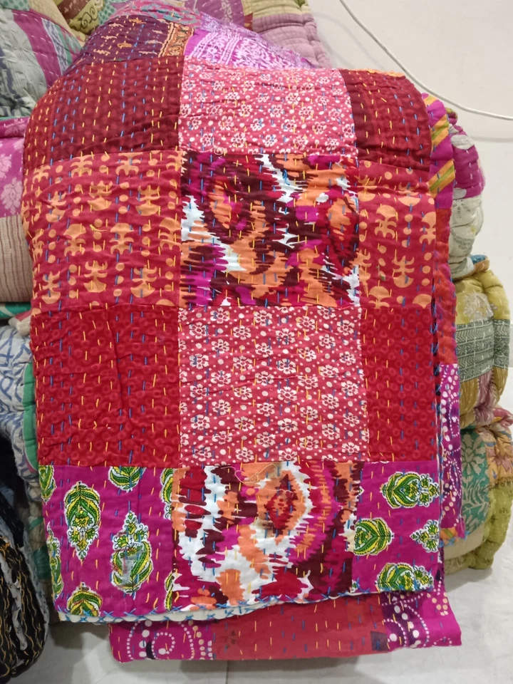 Colcha Kantha con estampado multicolor indio retazos tamaño king manta arte Foto 2 de 4