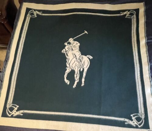 Logo de poney polo Ralph Lauren réversible chasseur vert/beige laine jeter couverture - Photo 1/3