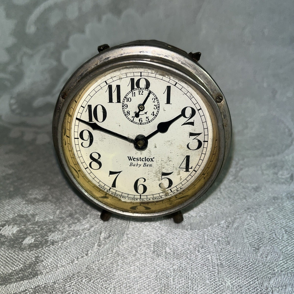 Antique 1927 Nickel Finish Westclox Baby Ben Alarm Clock -Working