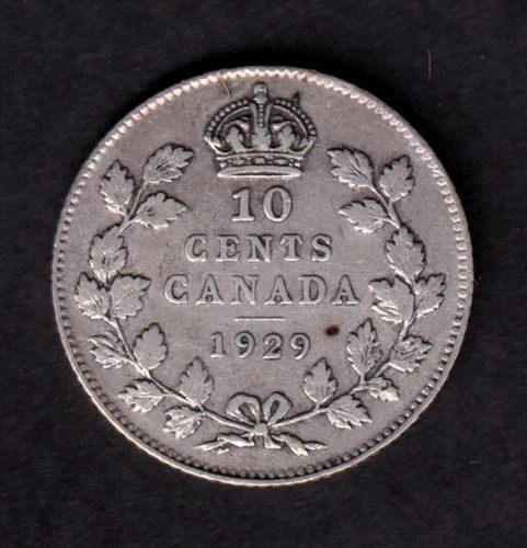Canada 1929 10c Ten Cent Silver Coin King George V VGF Very Fine .800 Silver