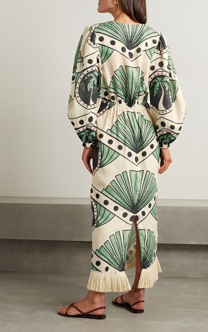 NWT Johanna Ortiz Mother Continent Raffia Fringe Midi Dress