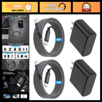 2Pack 45W Fast Charger Type C with 10FT USB C Cable for Galaxy S25/S24/S22/iPhon