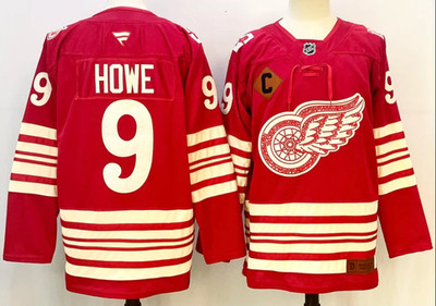 Men's Gordie Howe #9 Red Centennial 100 Years Detroit RED WINGS ALL Stitched