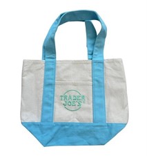 Trader Joe's Spring Mini Pastel Canvas Tote Bag Baby Blue