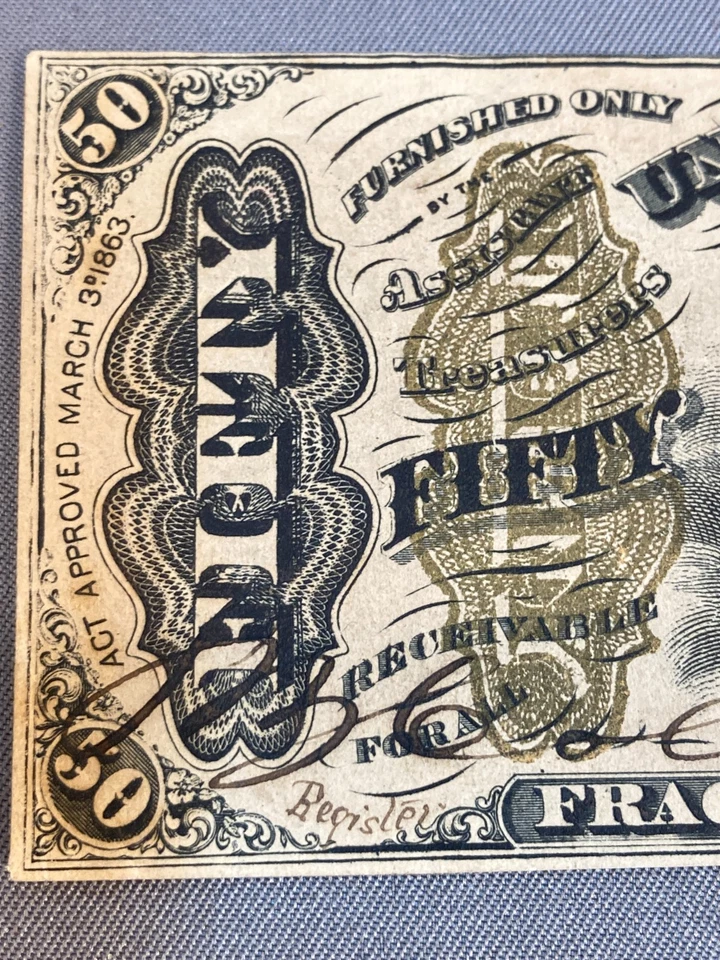 50 Cents Third Issue Fractional Note Colby Spinner Red Hand Sign - Image 4 of 4