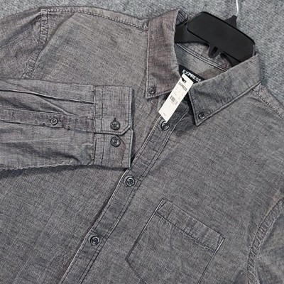 Express Shirt Mens Large Gray Long Sleeve Button Down Pocket 100% Cotton Casual