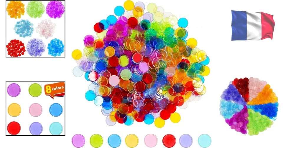 Pack de 500 Marqueurs en Plastique Transparent - 8 Couleurs pour Apprentissage - Photo 2/4