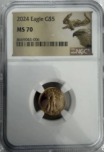 2024 $5 American Gold Eagle 1/10 oz MS70 NGC Graded  Bullion Coin