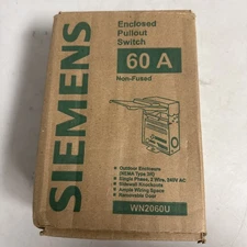 Siemens WN2060U Non Fused AC Disconnect 60 Amp Enclosed Pullout Switch - NEW