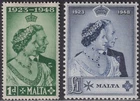 Malta 1949 KGVI Royal Silver Wedding 1d Green £1 Indigo Mint SG249-250 cat £32