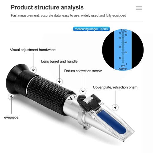 Alkohol Hydrometer Spiritus Tester Messgerät Refraktometer Werkzeug für Heimbrauen