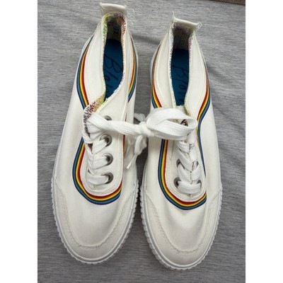 Blowfish Malibu Womens White Rainbow Stripe Canvas Lace Up Sneakers Size 7