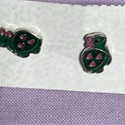 Green & Pink Silver Tone Turtle Stud Earrings — photo 5
