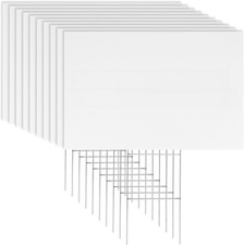 10 Pack 18 X 12 Inches White Corrugated Plastic Yard Sign with Metal Stakes for
