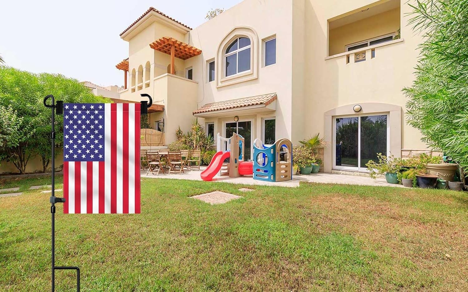 Garden Flag Stand-Holder-Pole with Garden Flag Stopper and Anti-Wind Clip for...