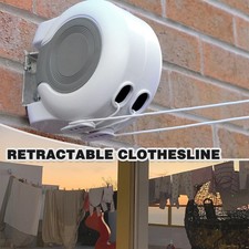 30m Retractable Clothes Reel Double Washing Line Wall Mounted Outdoor Laundry UK