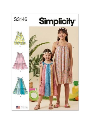 Simplicity 3146 Schnittmuster Mädchen Kleinkinder Kleid Größe 7-8-10-12-14 ungeschnitten