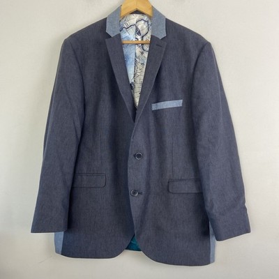 Gibson London Blazer Anzug Jacke Herren 44R Blau Leinenmischung Smart Freizeit Reisen