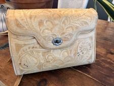 Vintage Leather Embossed Floral Birds Hand Tooled Large Handbag