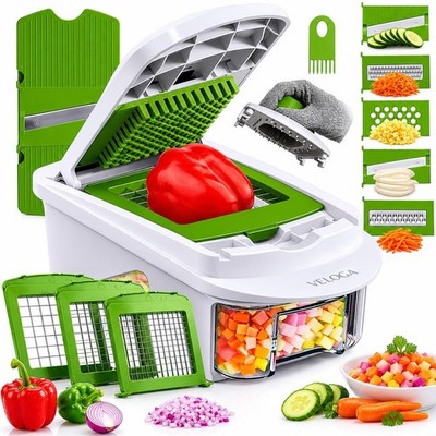 HOMITCH Gemüsehacker & Schneider, 8 in 1 Salat mit großem, weißem 