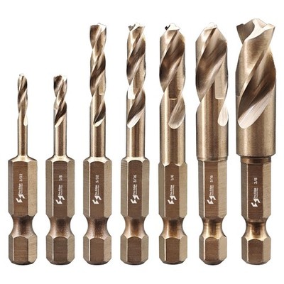 Pro Edge 7pcs Cobalt Stubby Drill Bit Set, M35 HSS Short Bits 3/8 in 