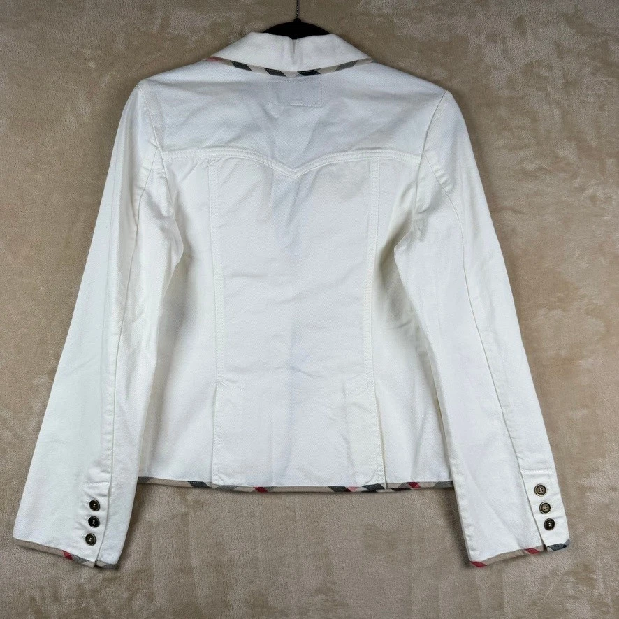 Chaqueta Blazer Burberry London Mujer 6 Blanco Denim Nova Check Ribete Italia Lujo