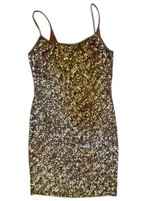 Papell Boutique Gold Brown Sequin Mini Dress Silk Polyester Size 6 Sleeveless